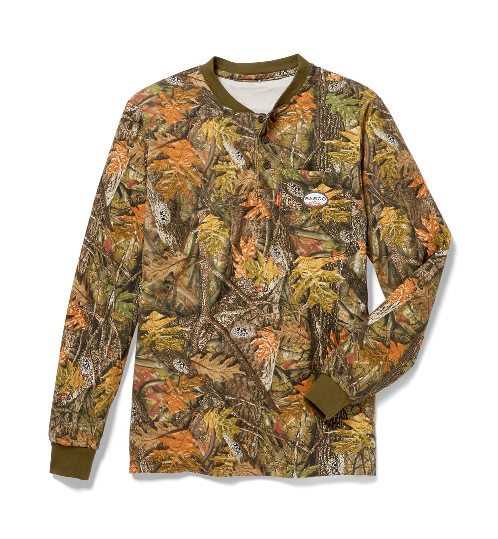 Rasco FR Men's Woodland Camo Long Sleeve Henley T-Shirt FR0101WC