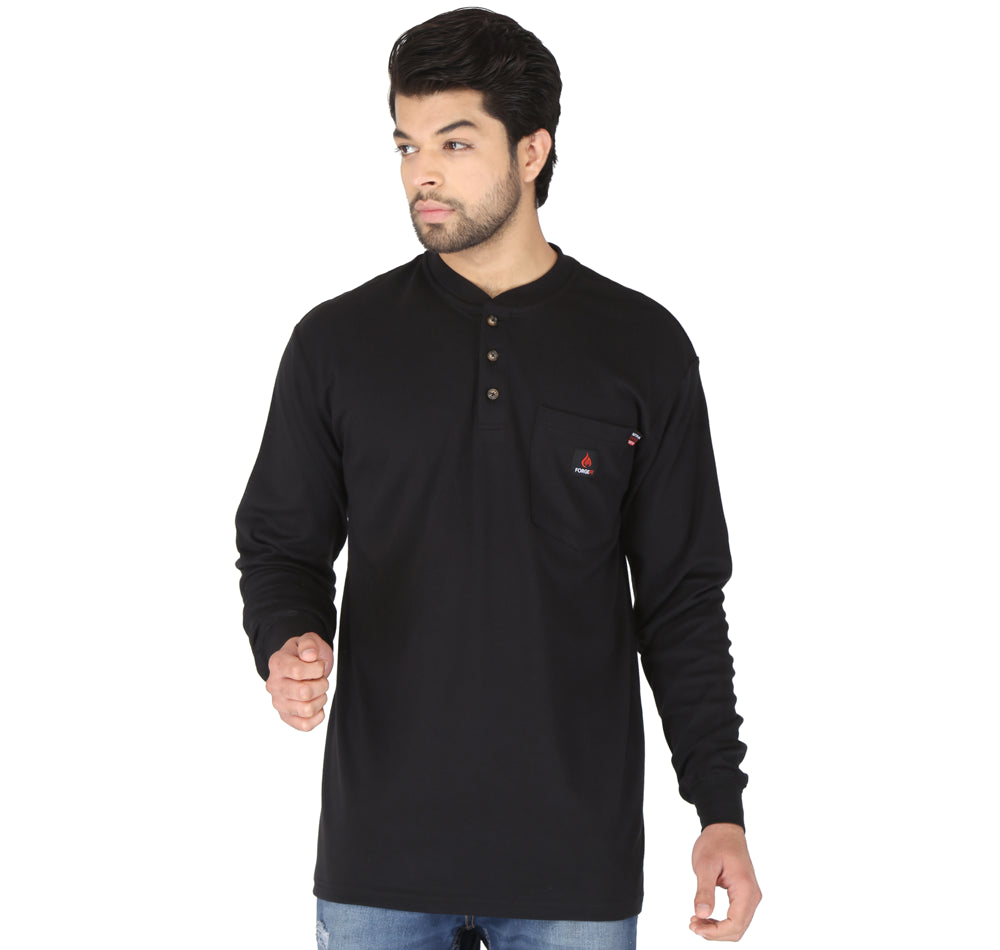 Forge FR Men's Black Henley MFRHNLY-004-Black