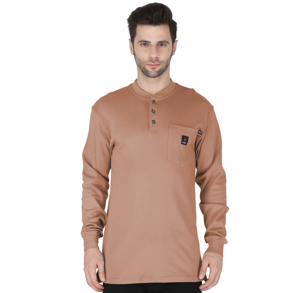 Forge FR Men's Khaki Henley MFRHNLY-004-Khaki