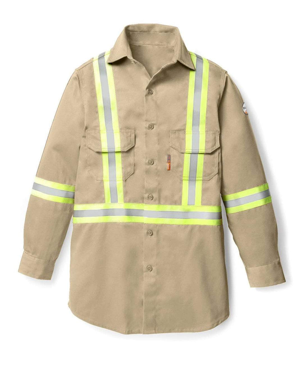 Rasco FR Men's Light Weight Khaki Work Shirt W/Reflective Striping FR1403KH