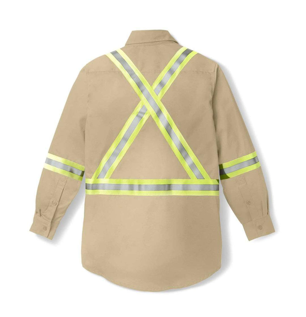 Rasco FR Men's Light Weight Khaki Work Shirt W/Reflective Striping FR1403KH Back
