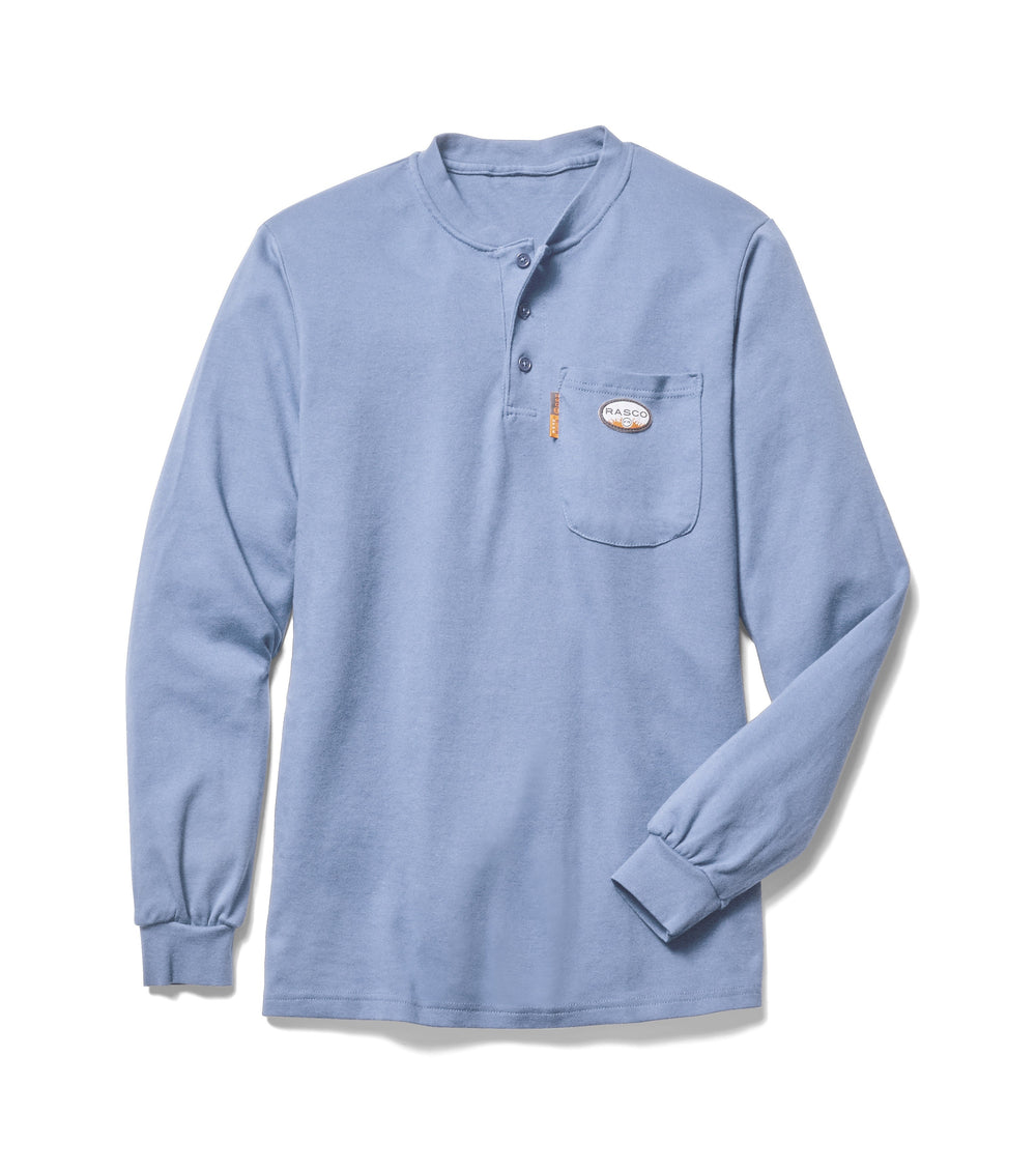 Rasco FR Men's Work Blue Long Sleeve Henley T-Shirt FR0101WB