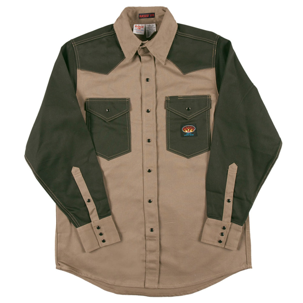 Flame Resistant Khaki-Green Duck Two Tone Work Shirt FKG2003