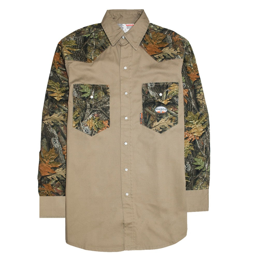 Khaki - Woodland Camo Two Toned Non FR Work Shirt - KC1550