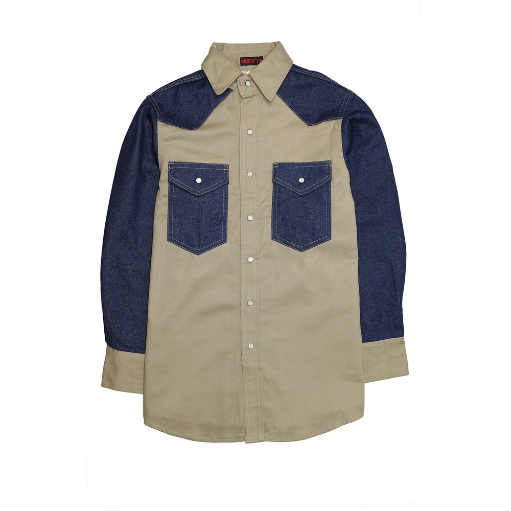 Khaki - Denim Two Toned Non FR Work Shirt - KD1350